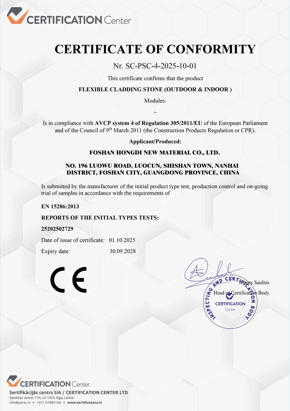EN 15286:2013 · SC-PSC-4-2025-10-01