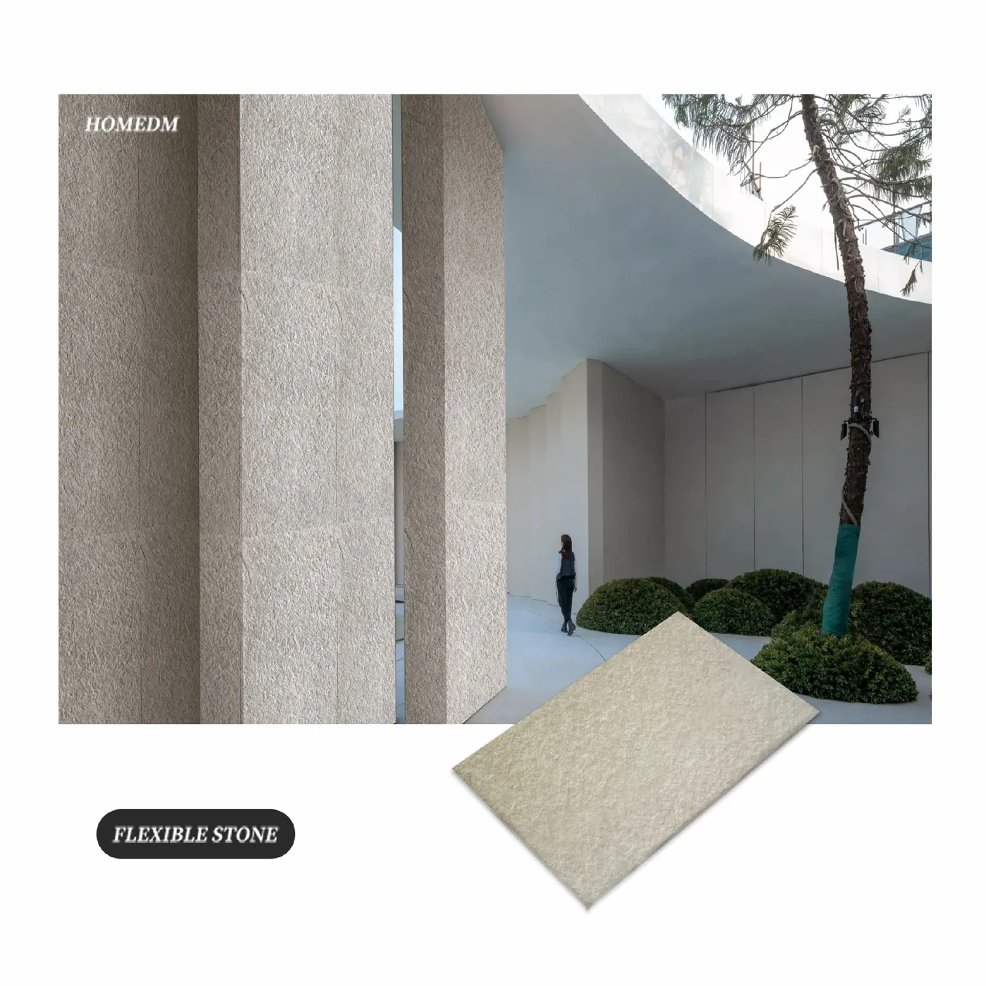 HOMEDM lime travertine flexible stone product and architectural application reference